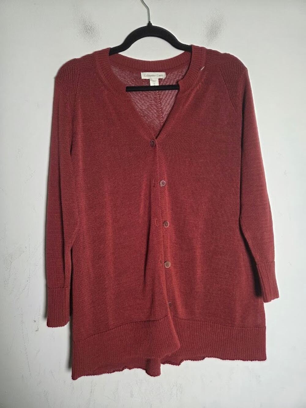 Coldwater Creek Maroon Red Cotton Yarn Knit 2 Piece Set Cardigan/Top size XL